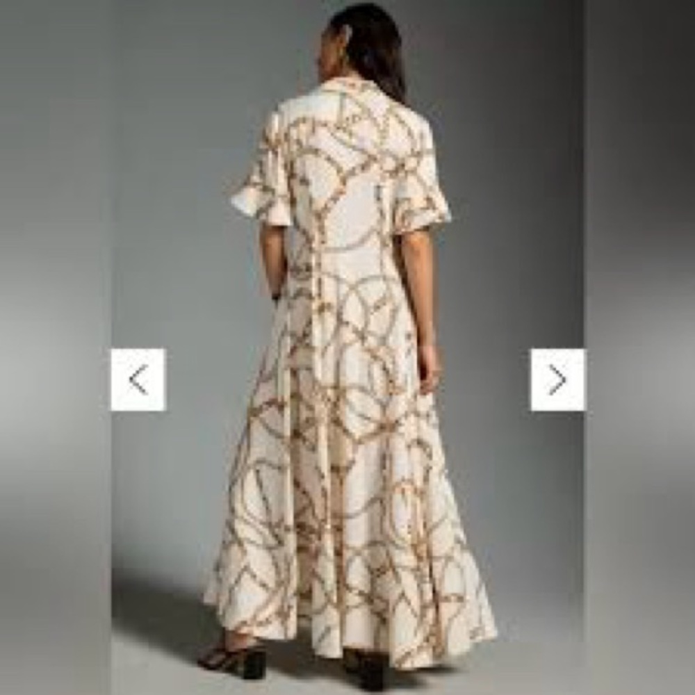 Maeve Anthropologie Printed Chain Maxi Shirt Dress White Short Bell Sleeves - Picture 2 of 6